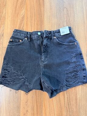 High-Rise Distressed Black Denim Shorts - TopShop